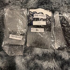 Set of 3 Black & White Fishnet Pattern Hosiery / Stockings